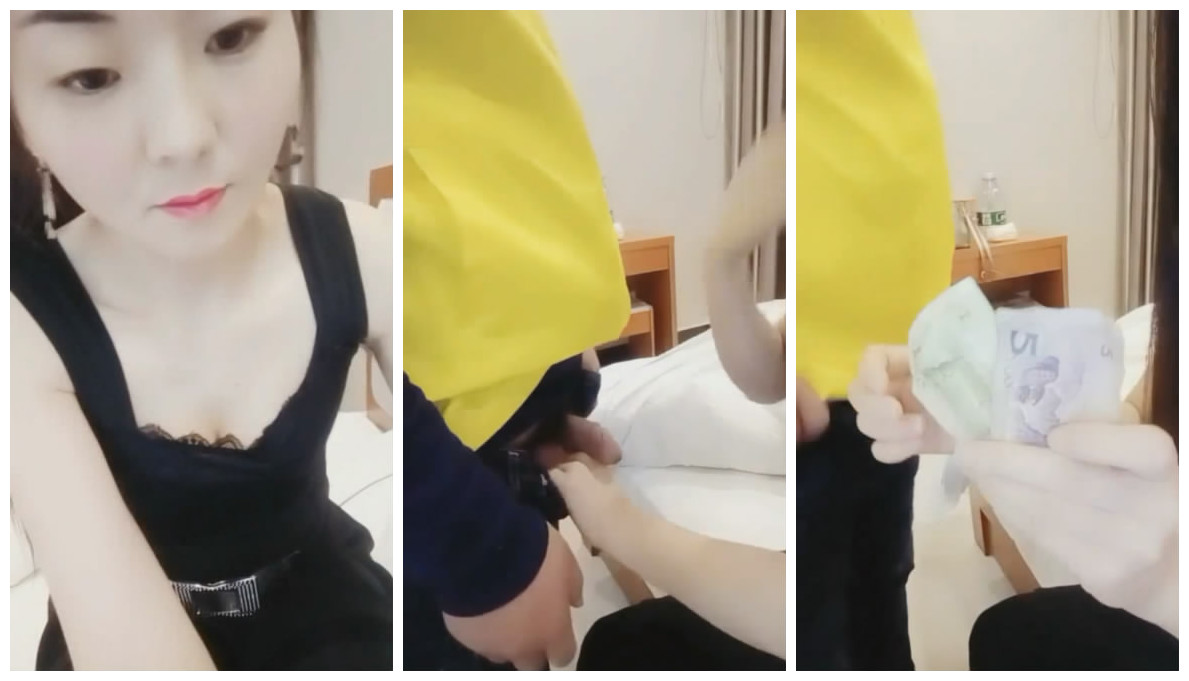 长得像香港演员万倚雯美少妇旅馆叫外卖勾搭害羞的美团外卖小哥啪啪对白有趣.}